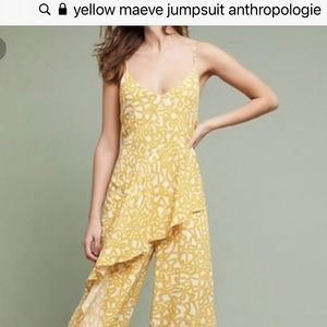 Maeve anthropology jumpsuit size 6 yellow and white